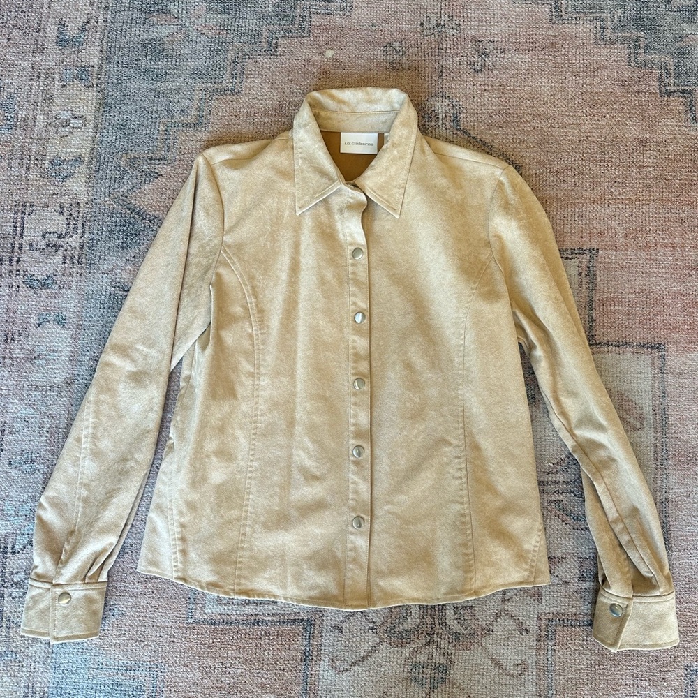 Liz Claiborne Beige Faux Suede Button up shirt